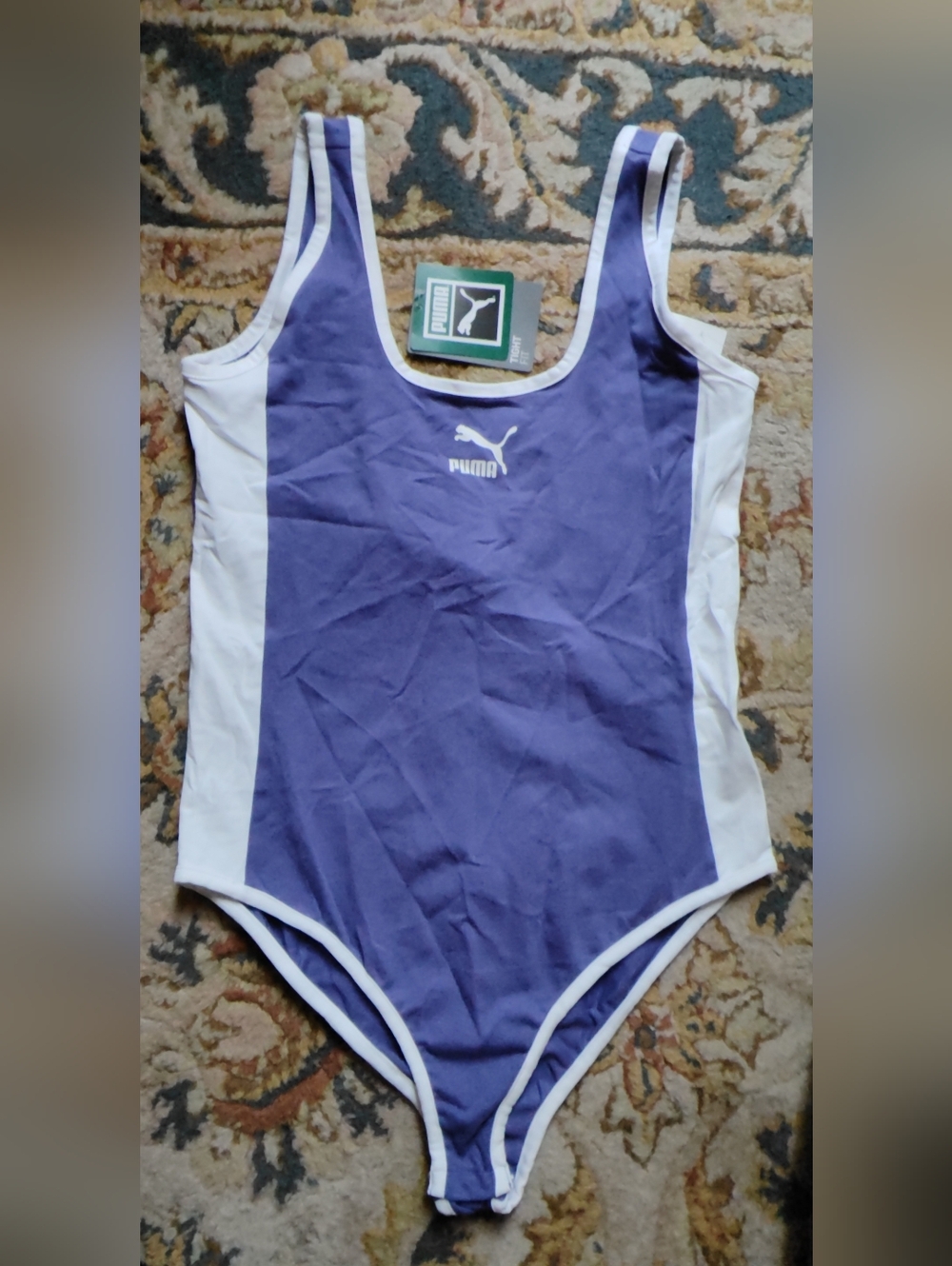 NWT Puma Classics ZT7 Bodysuit Purple & White Athletic One-Piece